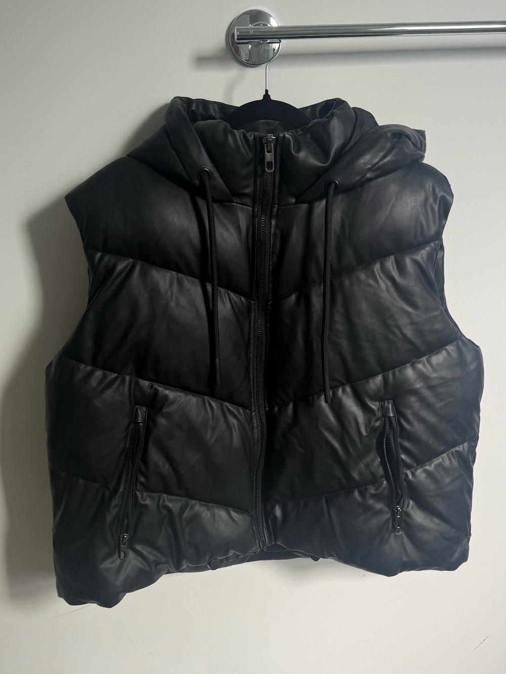 Zara Black Quilted Puffer Vest with Hood